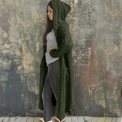 Hooded Long Knitted Cardigan for Ladies