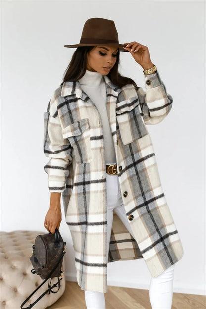 Women's Elegant Plaid Button-Down Coat