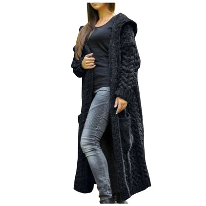 Hooded Long Knitted Cardigan for Ladies