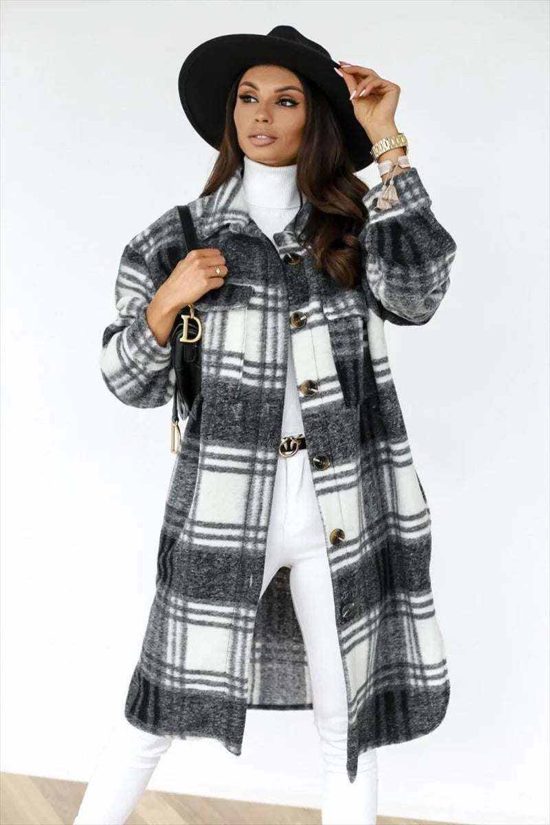 Women's Elegant Plaid Button-Down Coat