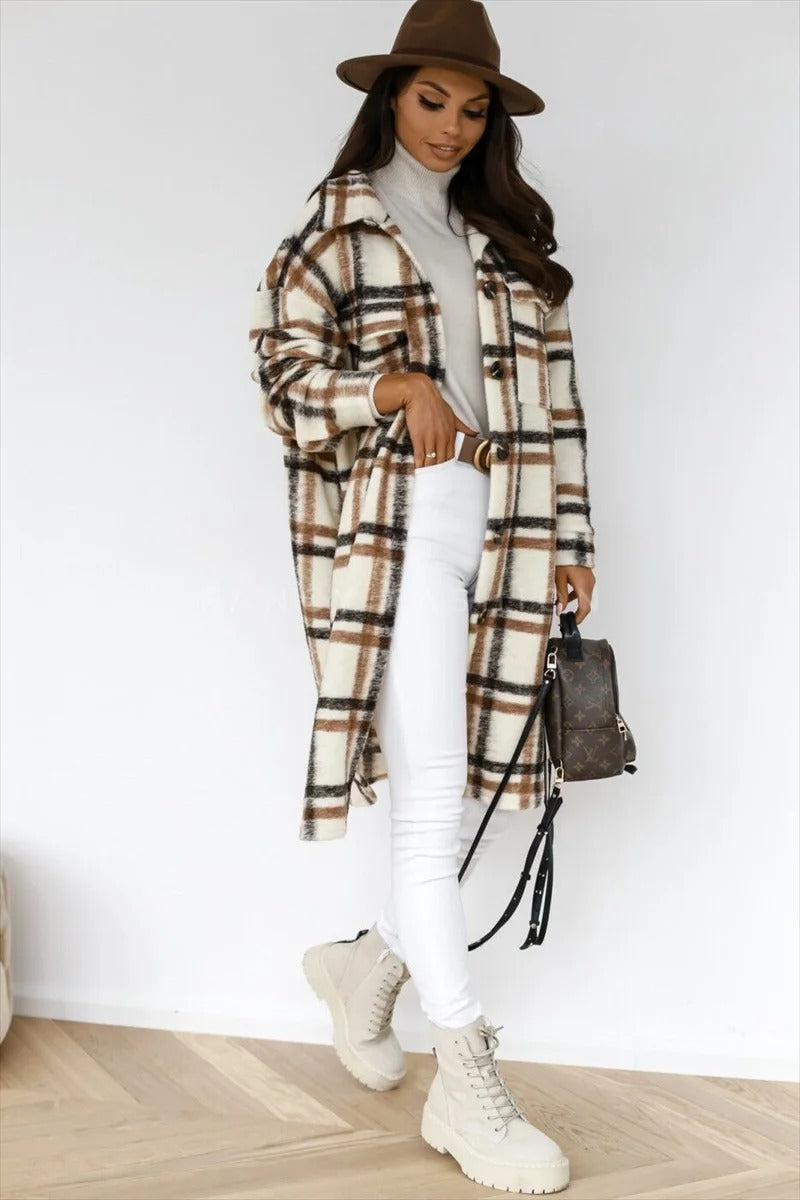 Women's Elegant Plaid Button-Down Coat