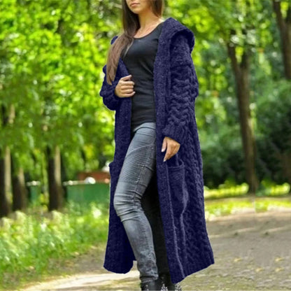 Hooded Long Knitted Cardigan for Ladies