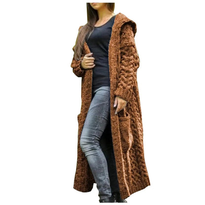 Hooded Long Knitted Cardigan for Ladies