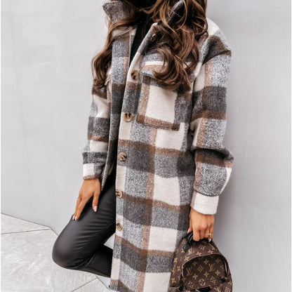 Women's Elegant Plaid Button-Down Coat