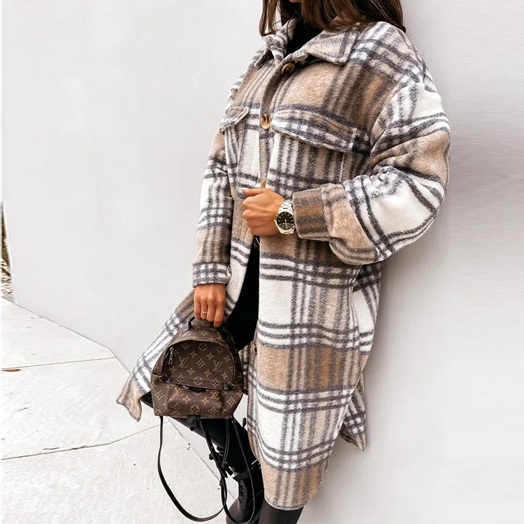 Women's Elegant Plaid Button-Down Coat