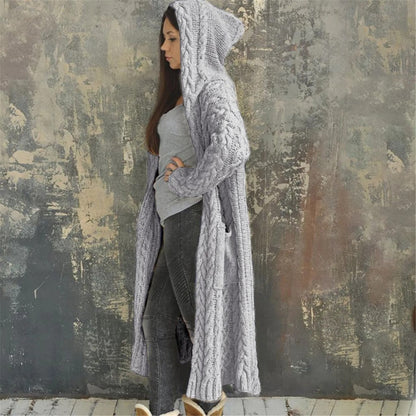 Hooded Long Knitted Cardigan for Ladies