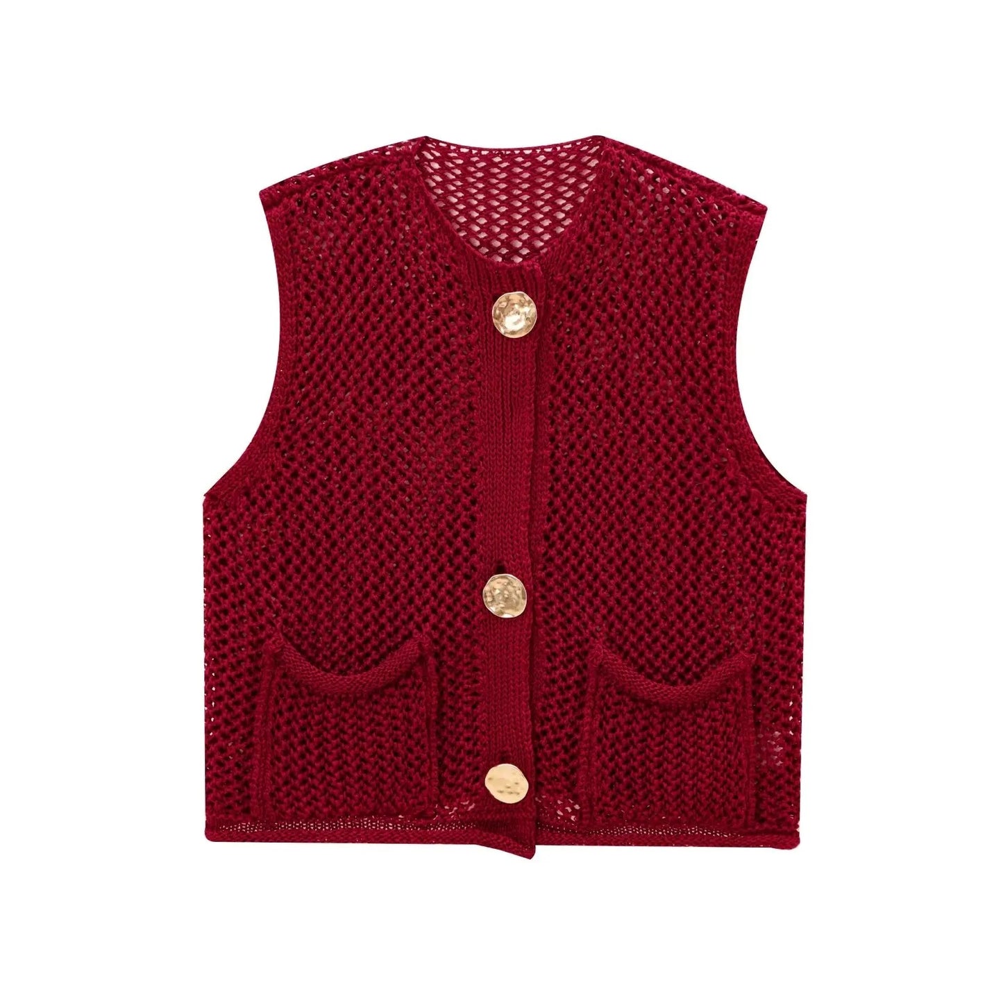 Stylish Crochet Cardigan Vest with Patch Buttons