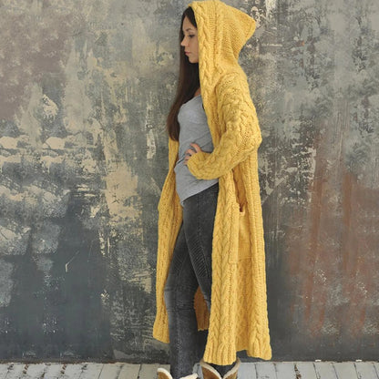 Hooded Long Knitted Cardigan for Ladies