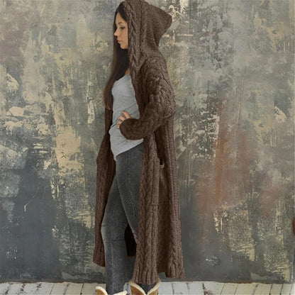 Hooded Long Knitted Cardigan for Ladies