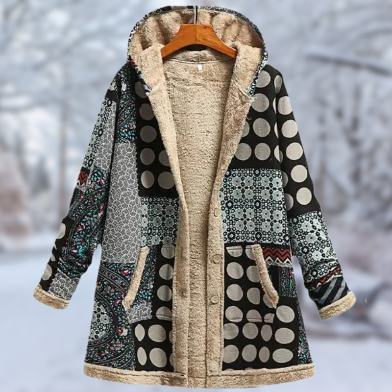 Léa Blanchet | Stylish Winter Coat With Hood and Print